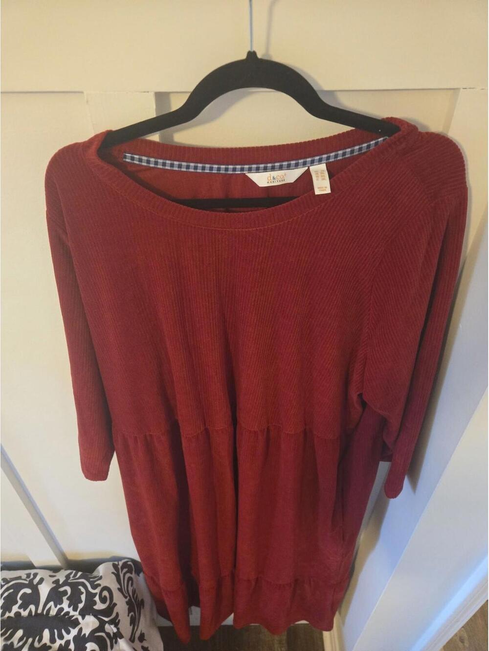 D&Co Heritage Burgundy Corduroy Tiered Midi Dress 2XL - Picture 2 of 4